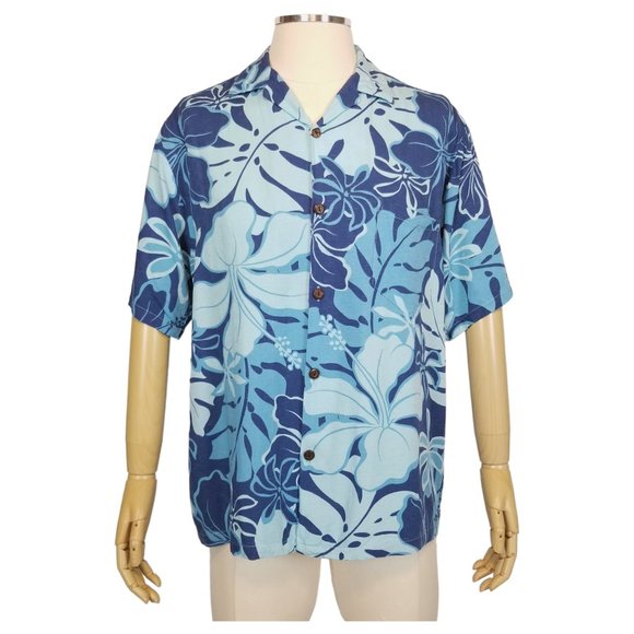Hilo Hattie Hawaiian Short Sleeve Shirt Blue Sz Medium - Picture 1 of 9